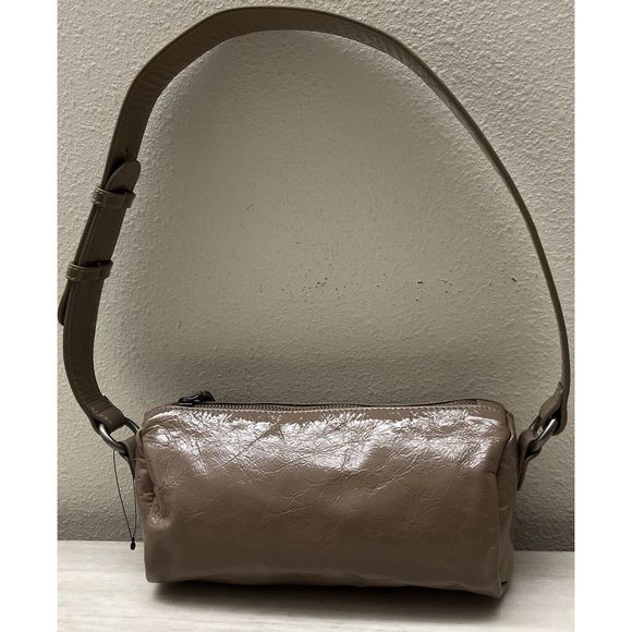Free People Aurora Taupe Patent Leather Shoulder Baguette Bag Boho Y2K - Picture 3 of 14